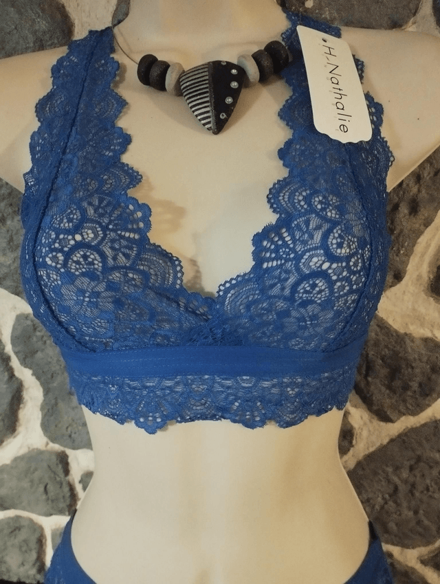 Ensemble triangle sans armatures ni rembourrage bleu dos papillon