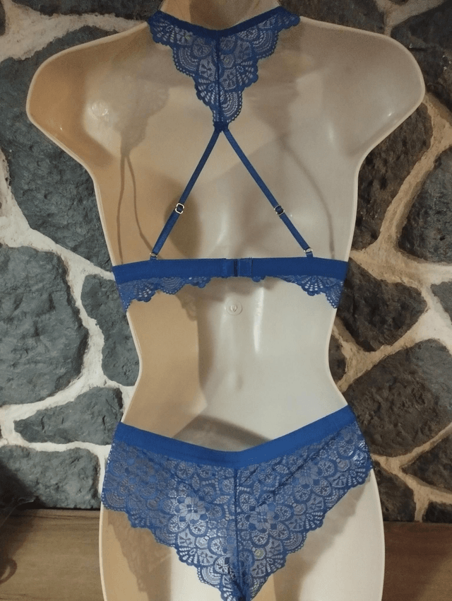 Ensemble triangle sans armatures ni rembourrage bleu dos papillon