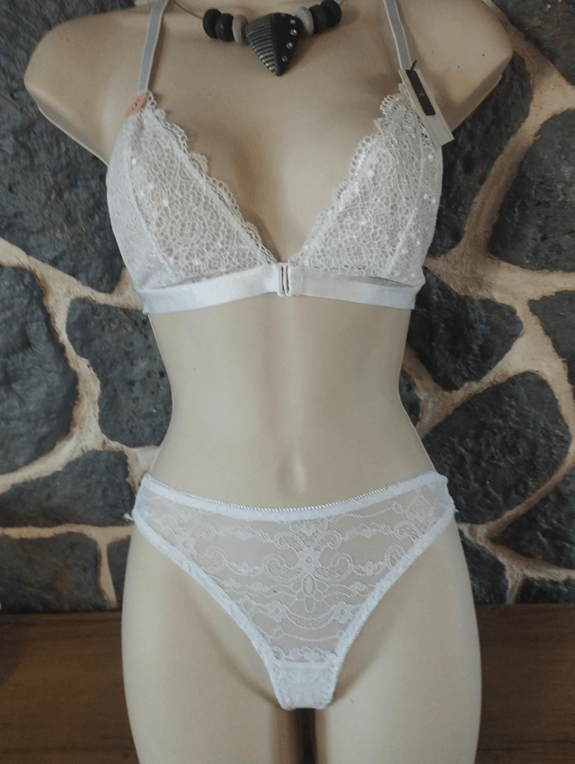 Ensemble triangle ouverture devant, blanc sans rembourrage haut S et basS/M