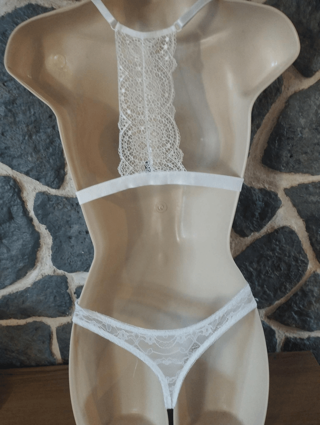 Ensemble triangle ouverture devant, blanc sans rembourrage haut S et basS/M