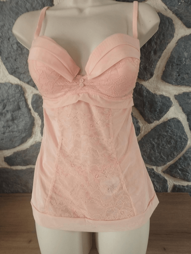 Ensemble caraco et string abricot