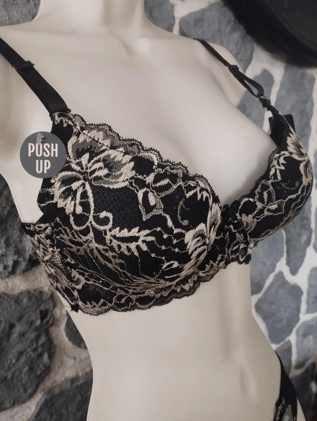 Ensemble bonnet B doré et noir avec rembourrage et armatures, push up