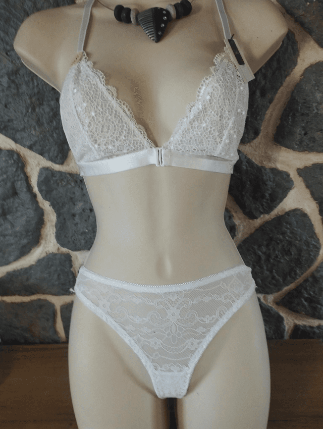Ensemble triangle ouverture devant, blanc sans rembourrage haut S et basS/M